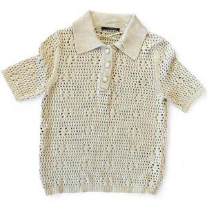 T Tahari Light Green Knit Short-Sleeve Polo